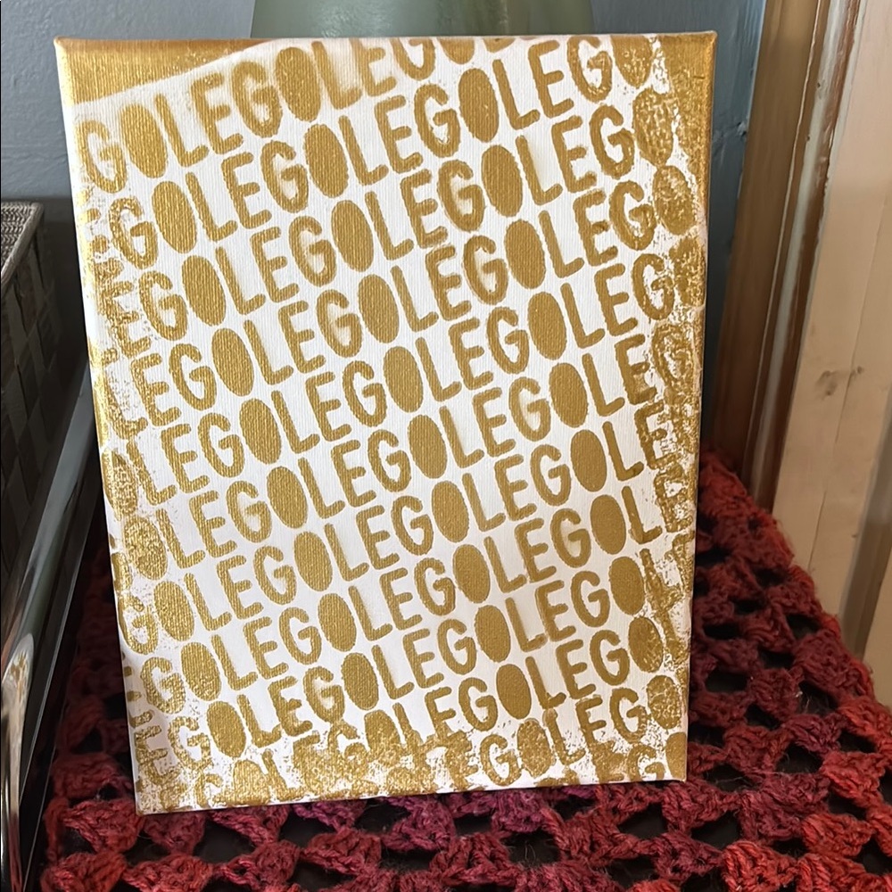 Handcrafted Gold and White LEGO Canvas Art